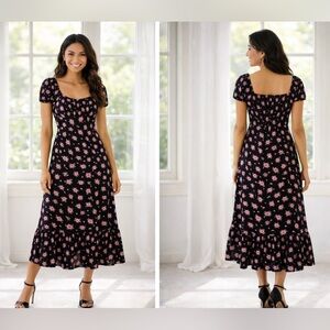 ANGIE Romantic | Cottagecore | Floral Midi Dress Puff Sleeves | NWT | Large